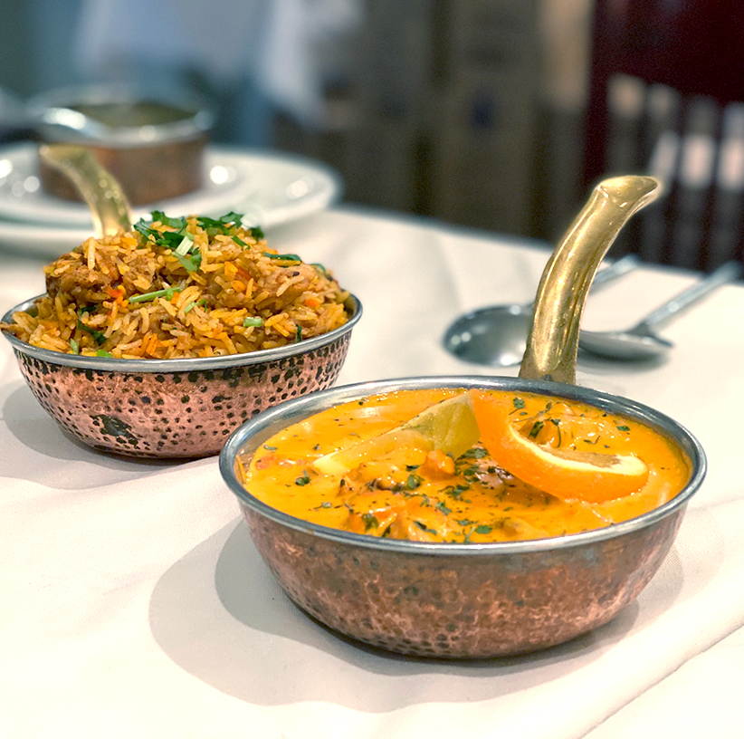 Butter chicken, served with rice and Katchumbar salad