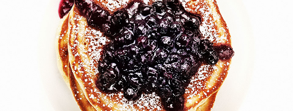 Blueberry-topped pancake by Clinton Street Baking Company